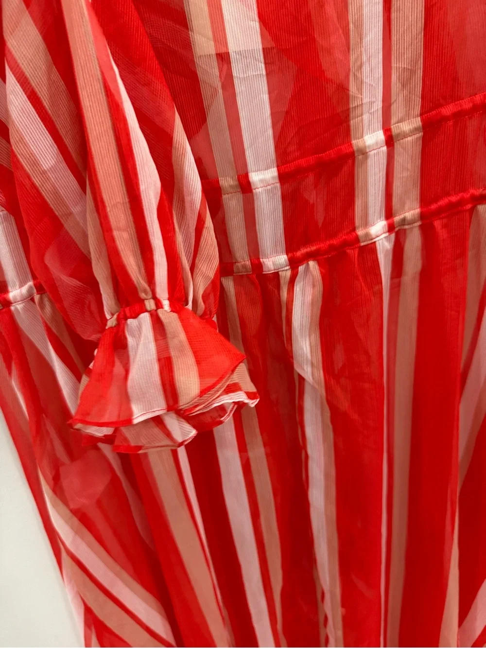 PatBO Red and White Striped Sheer Ruffle Robe Cover
